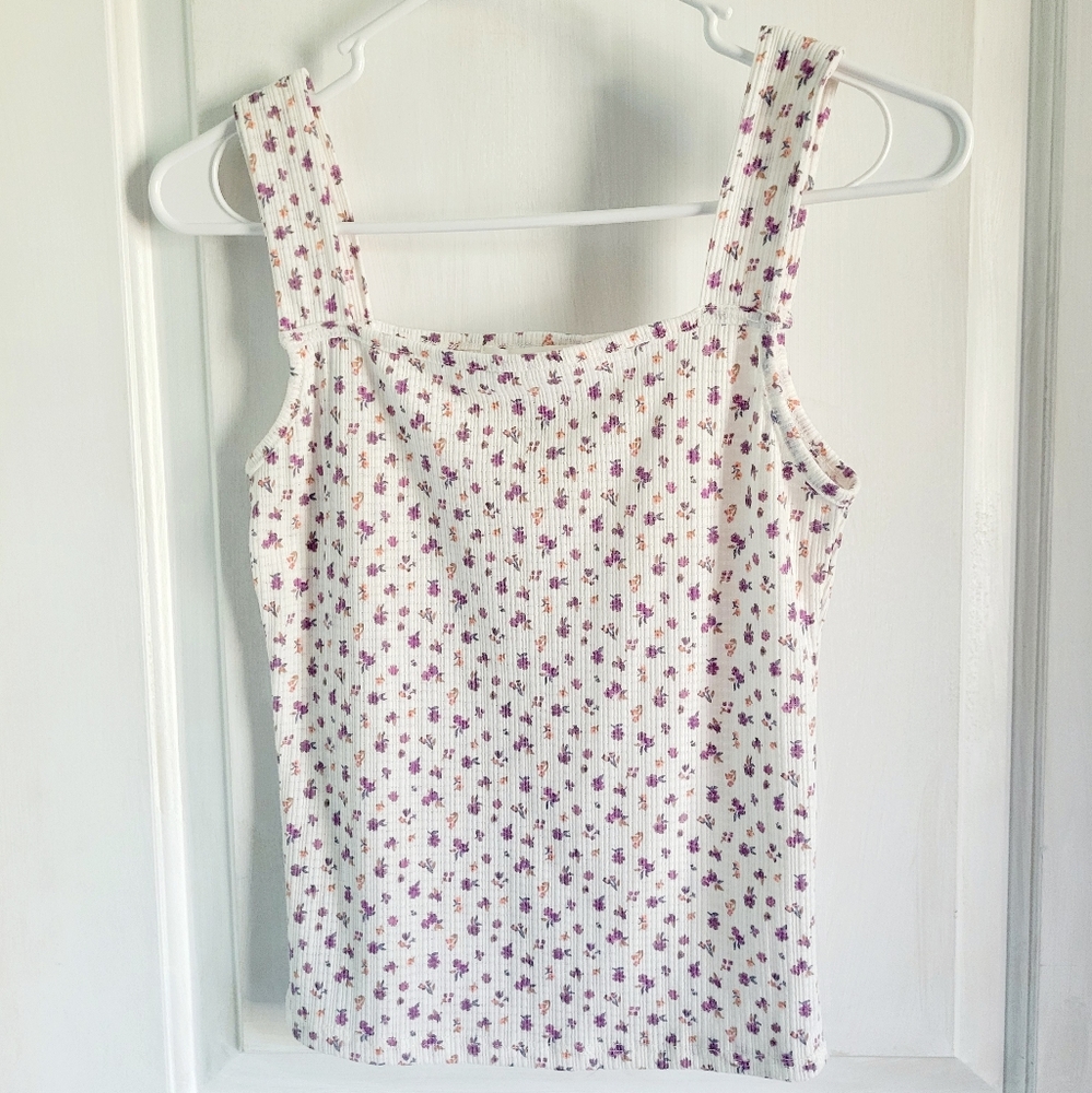 Floral Print Square Neck Tank Top Size Small